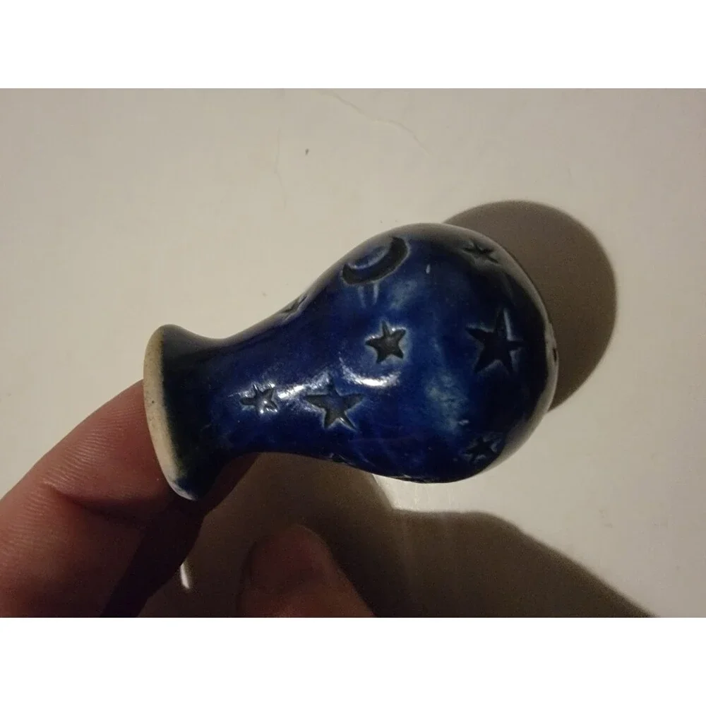 Miniature Ceramic Vase Like Candle Holder Midnight Blue Stars Mini